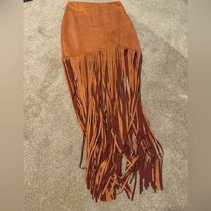 Winder faux suede fringe skirt